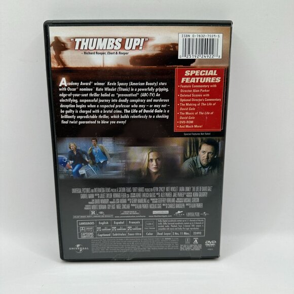 The Life Of David Gale DVD Full Screen Kevin Spacey Kate Winslet Laura Linney R - Picture 2 of 4